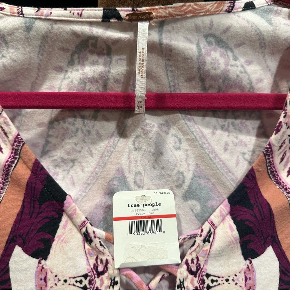 Free People Pick a Place Bodysuit – Size XS – NWT – Paisley Lace-Up Statement